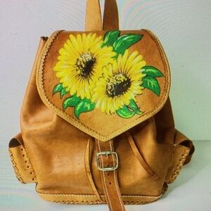 Genuine Leather Handpainted Daisy Bohemian Top Handle Backpack